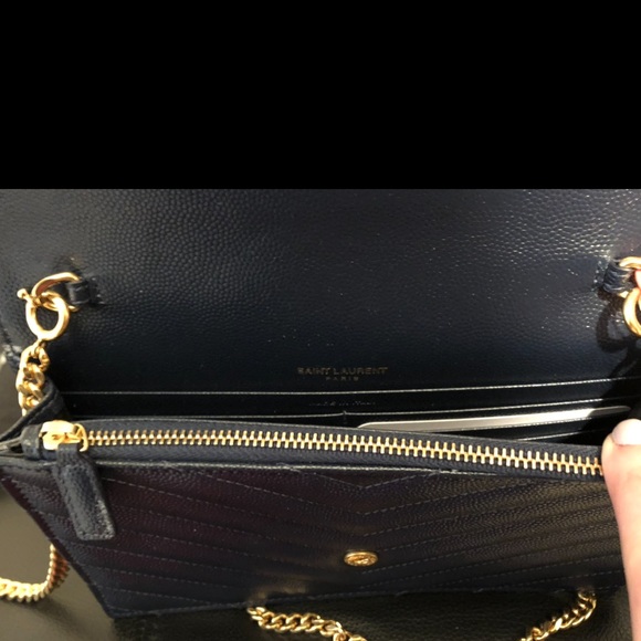 Brand New SAINT LAURENT Envelope Wallet on a Chain Embossed Leather - Picture 5 of 6